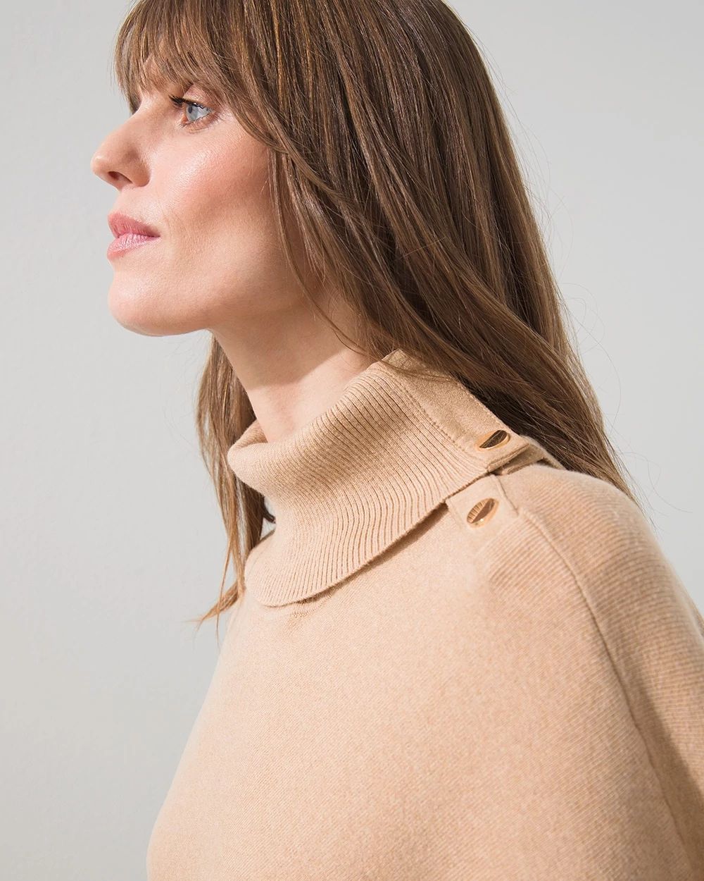 Suede Trim Snap Sweater Poncho