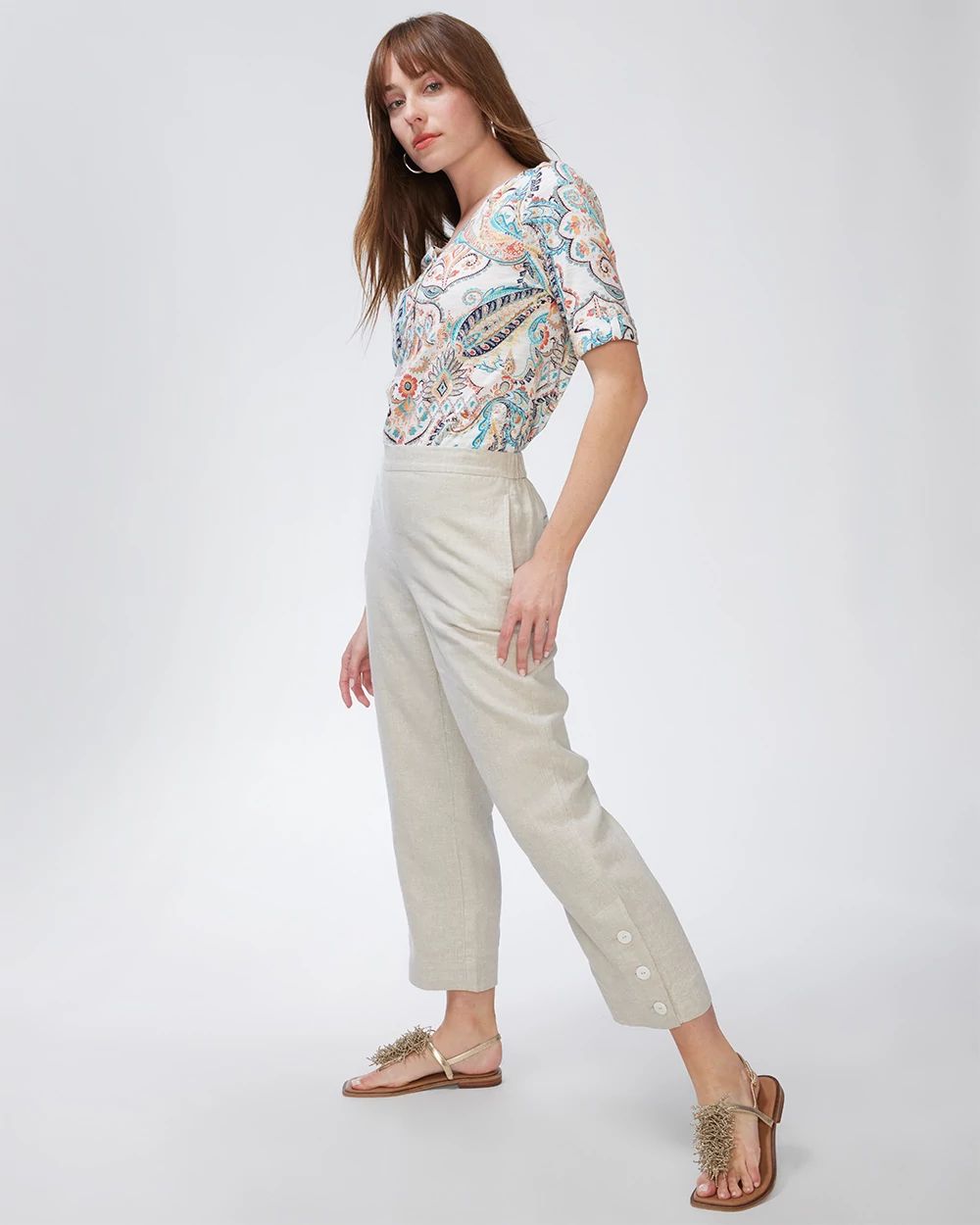 Linen Button Hem Crops