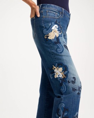 Embellished Girlfriend Straight Ankle Jeans click to view larger image.