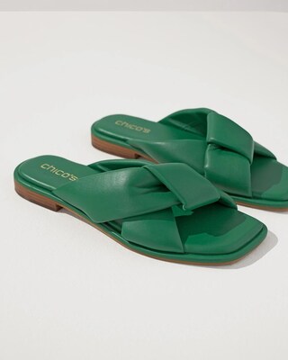 Green Faux Leather Slides