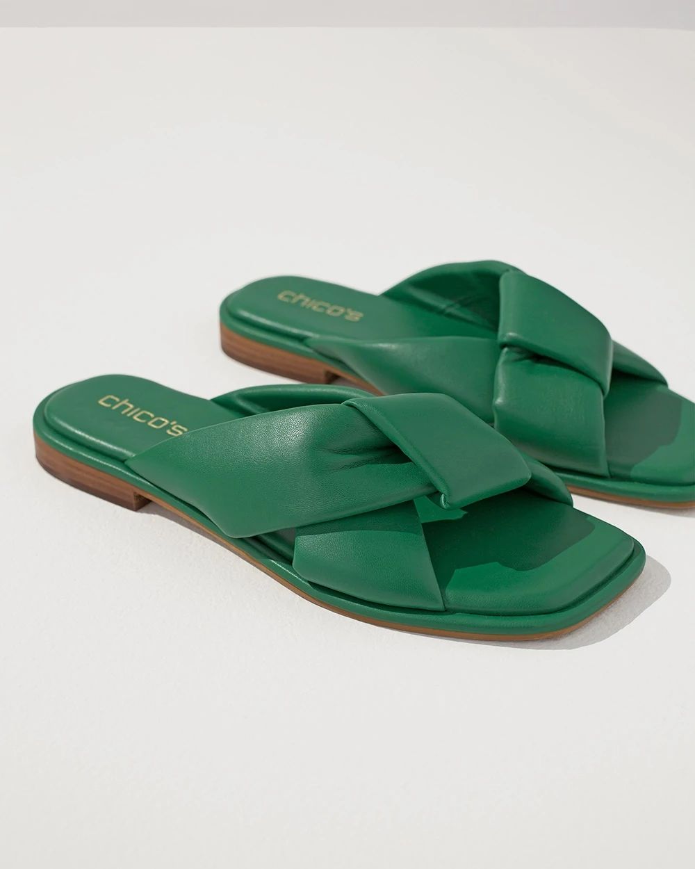 Green Faux Leather Slides