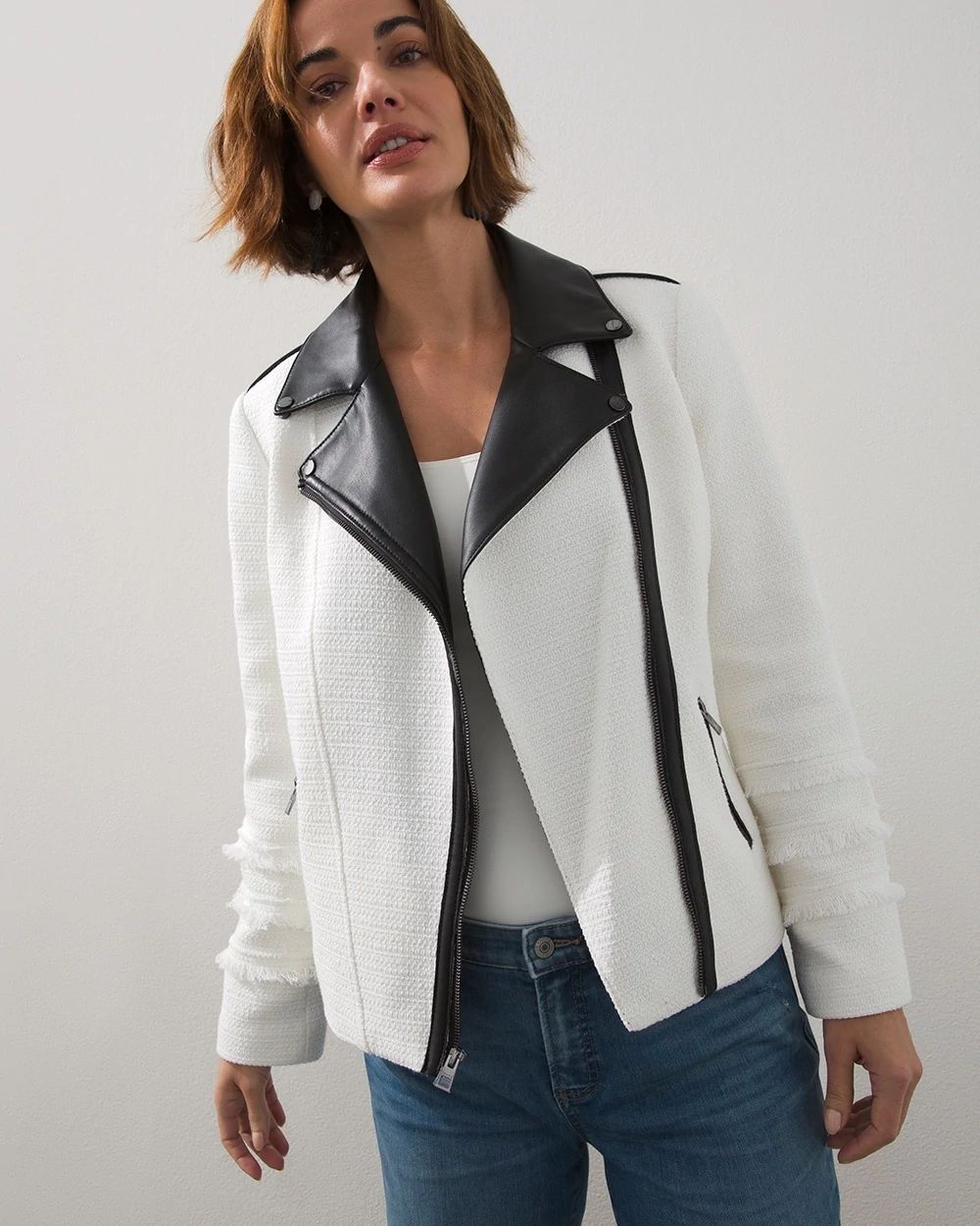 Tweed and Faux Leather Moto Jacket