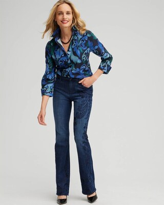No Iron Stretch Scroll Print Shirt