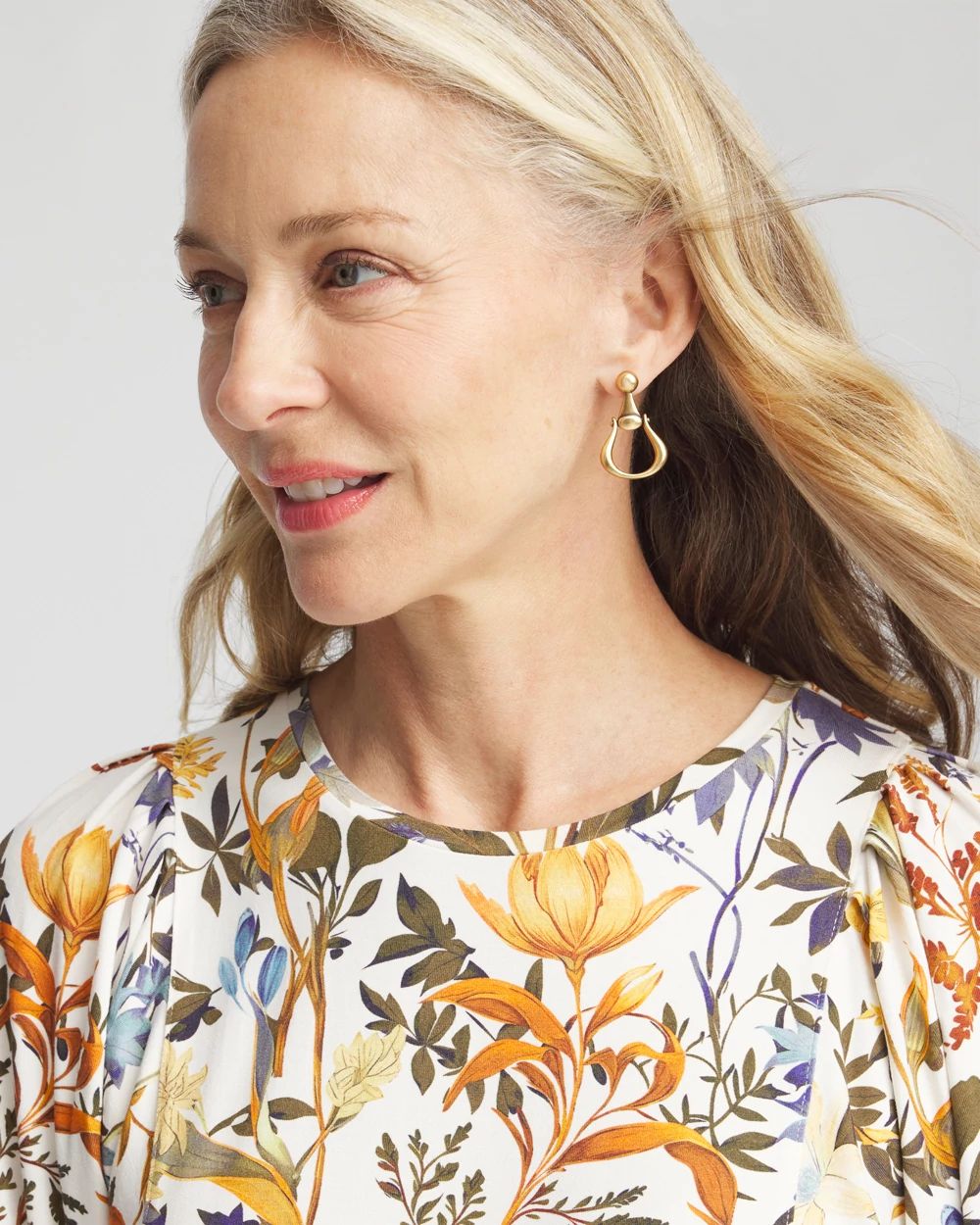 No Droop™ Gold Tone Horsebit Drop Earrings