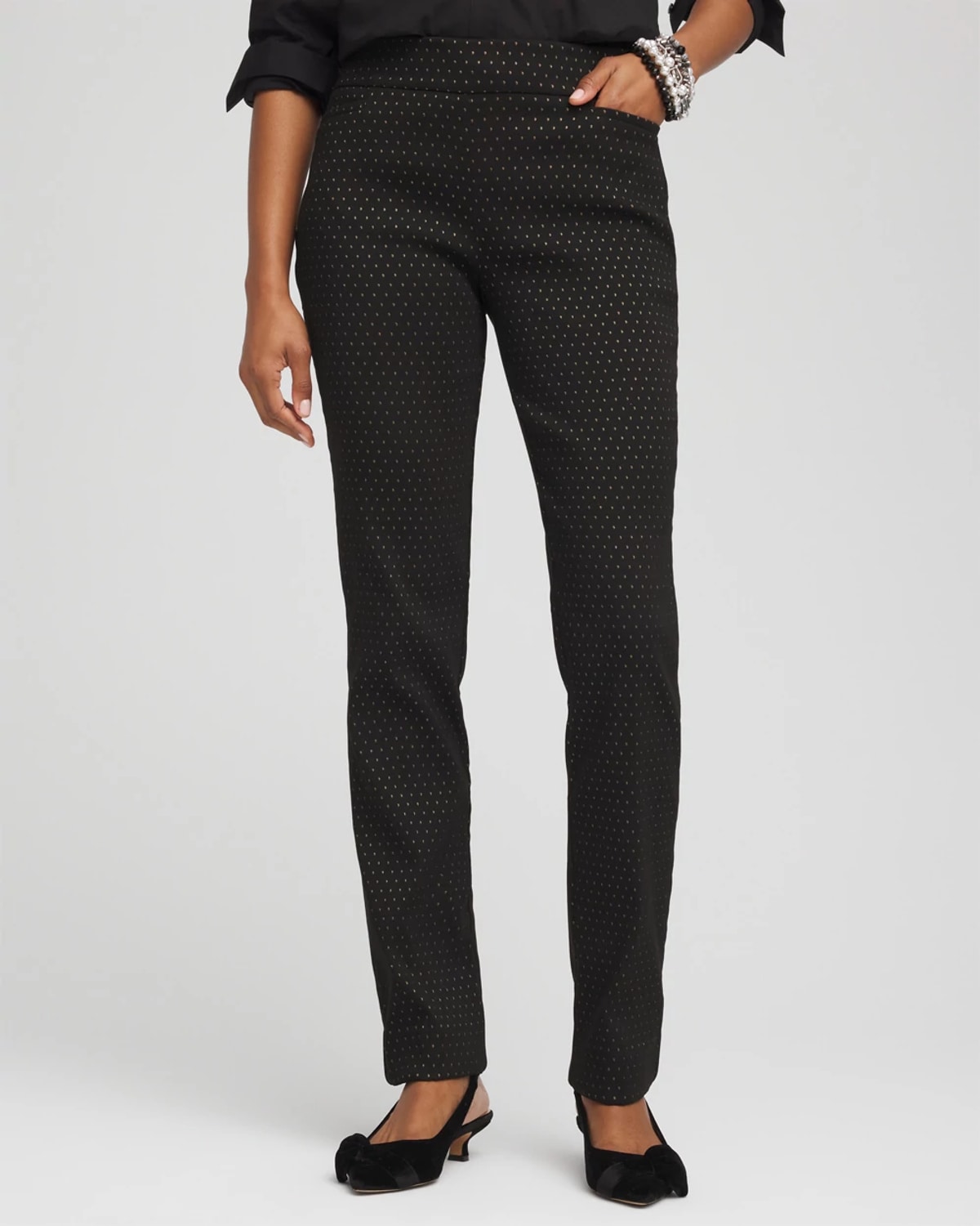 Chico's Brigitte Slim Full-length Jacquard Pants In Black In Black