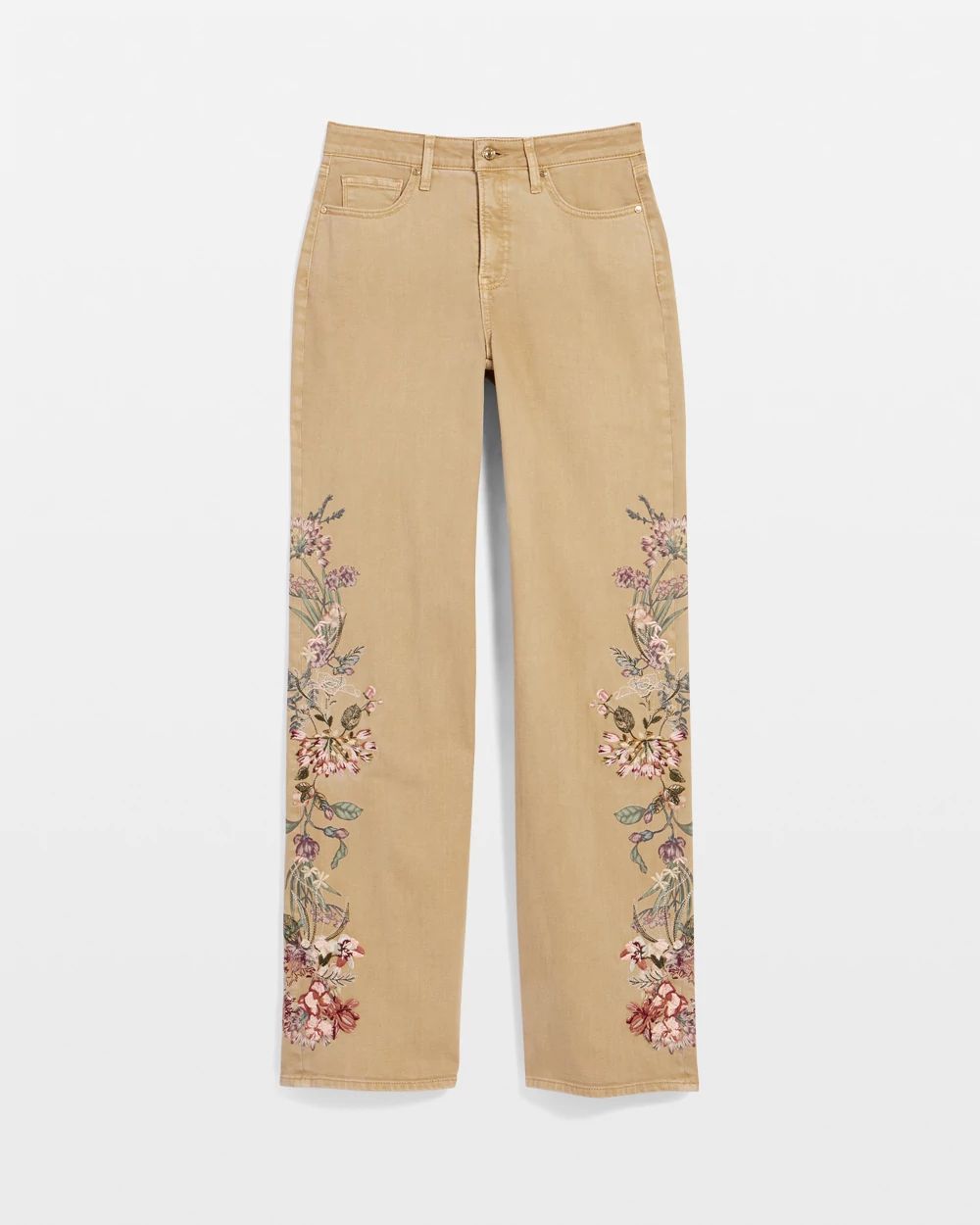 Embroidered High-Rise Wide-Leg Jeans click to view larger image.