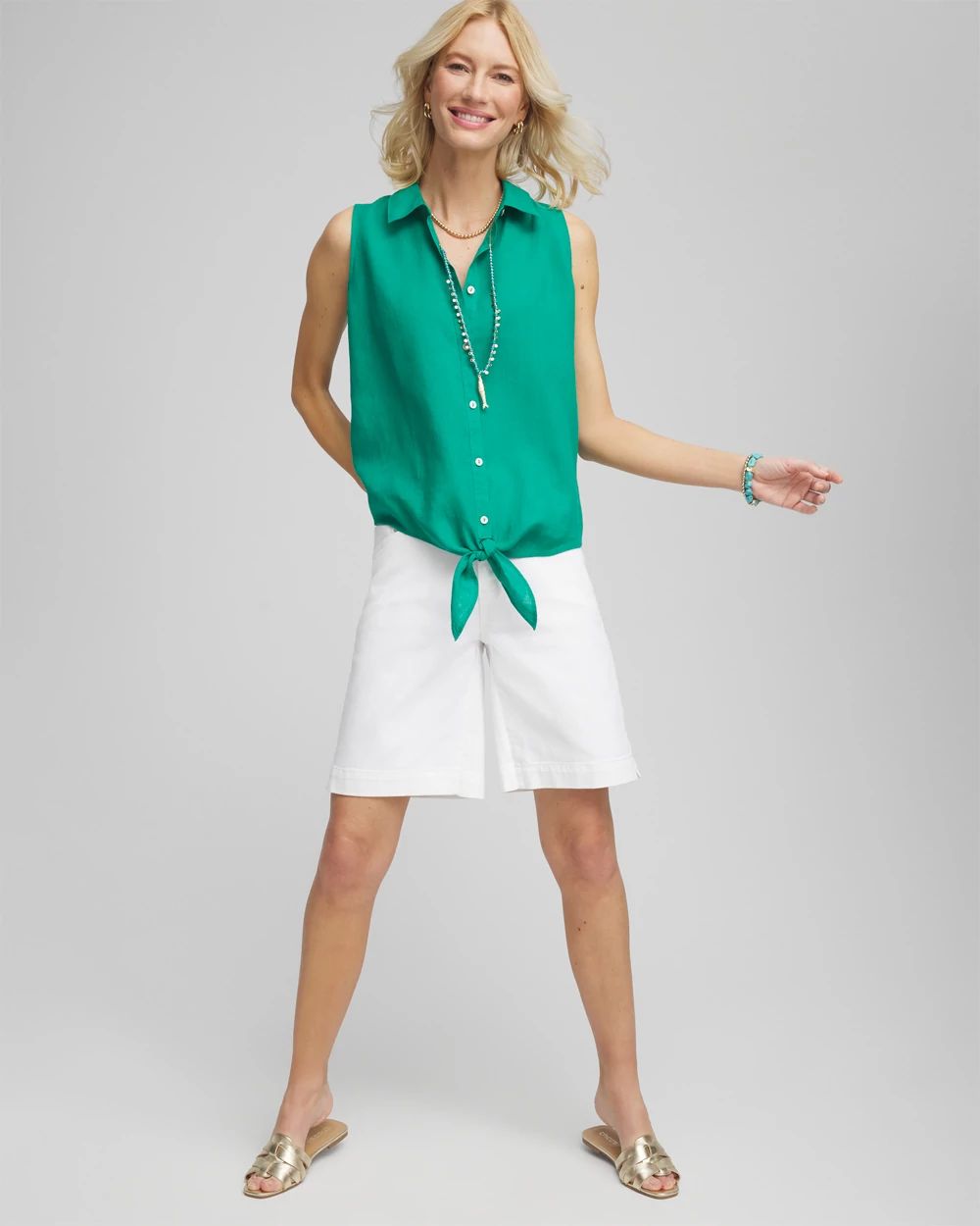 No Iron™ Linen Tie-Front Sleeveless Shirt