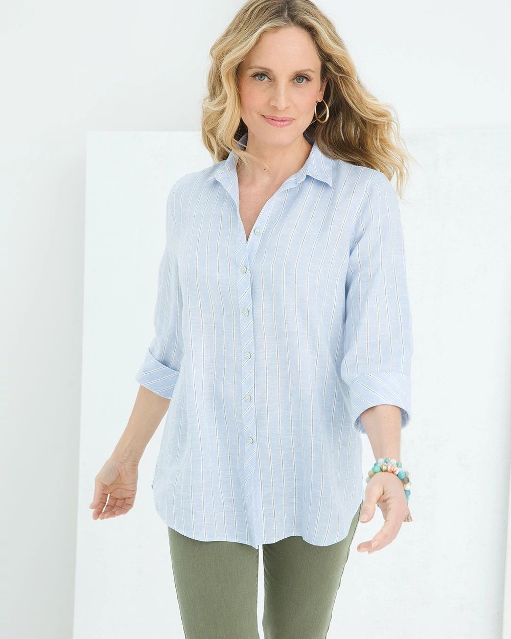 No-Iron Linen Striped Shirt