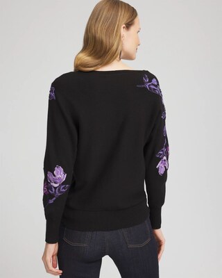 Embroidered V-Neck Dolman Sleeve Sweater
