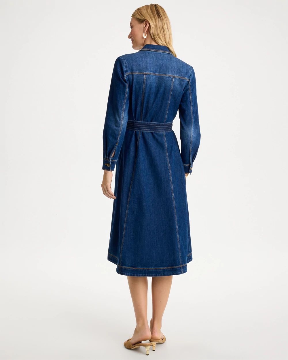 Denim Midi Trapunto-Belted Shirtdress click to view larger image.