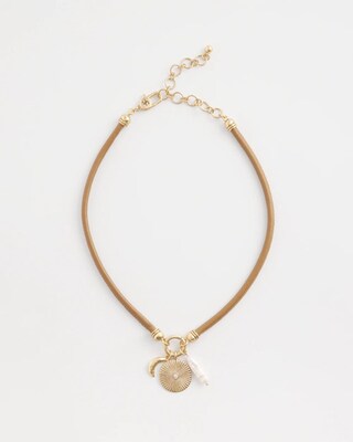 Brown Leather Collar Charm Necklace