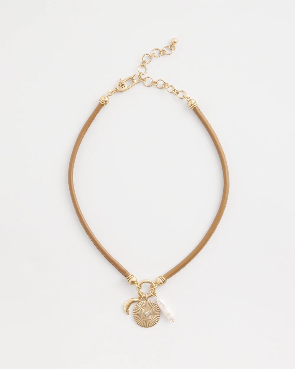 Brown Leather Collar Charm Necklace