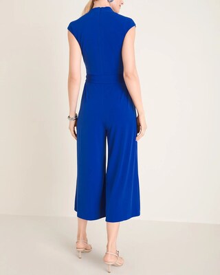 London Times Blue Tie-Waist Jumpsuit