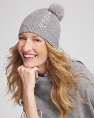 Rhinestone Cashmere Blend Pom Pom Hat click to view larger image.