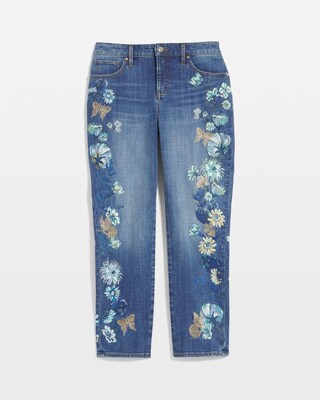 Girlfriend Butterfly Printed Cropped Jeans click to view larger image.
