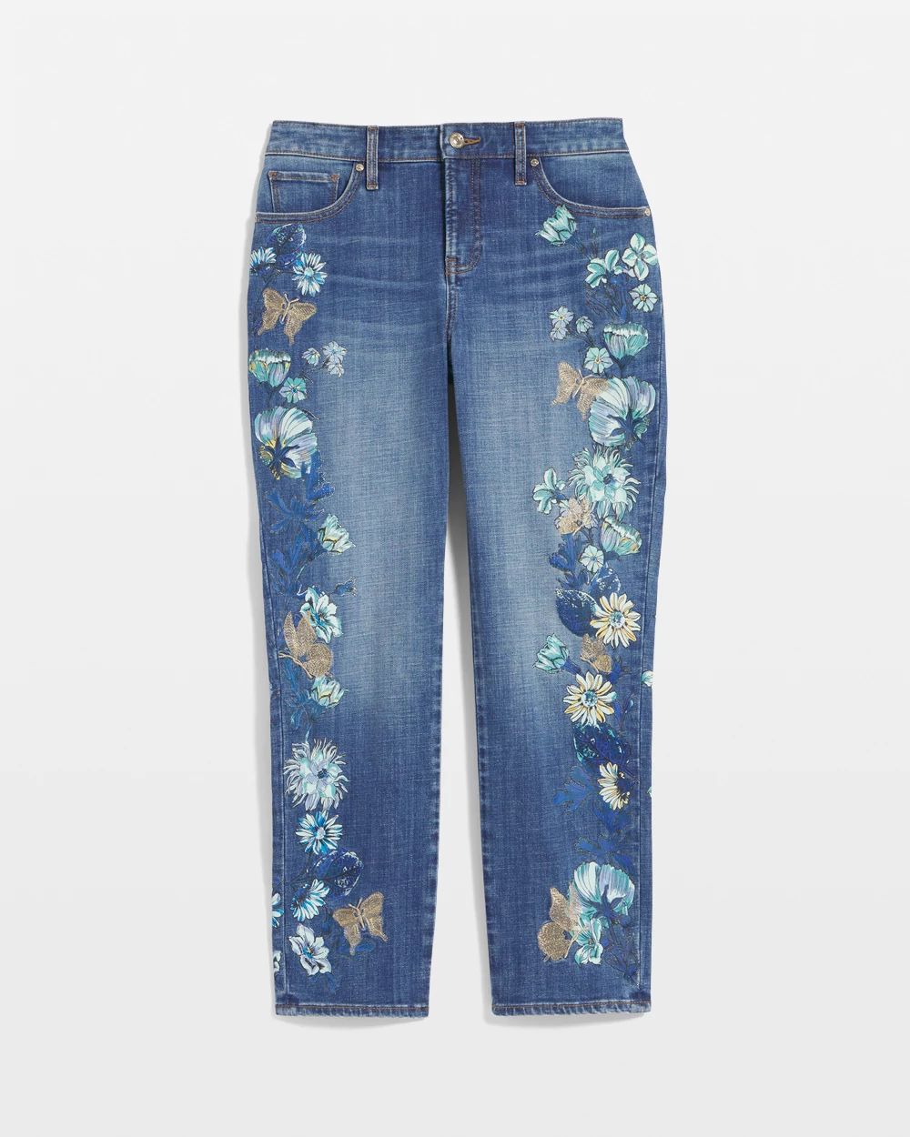 Girlfriend Butterfly Printed Cropped Jeans click to view larger image.