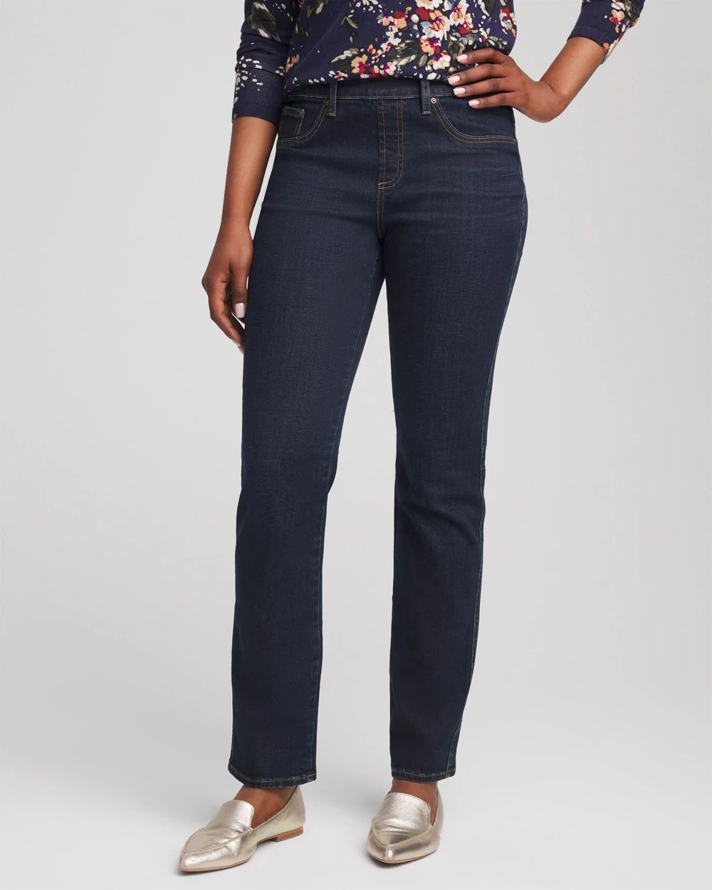 Dark Wash Pull-On Straight-Leg Jeans
