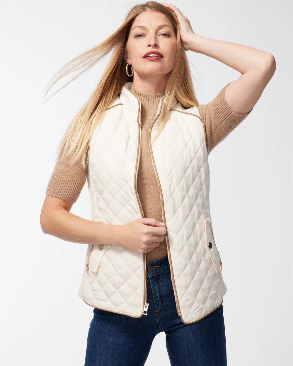 Rib Trim Quilted Vest