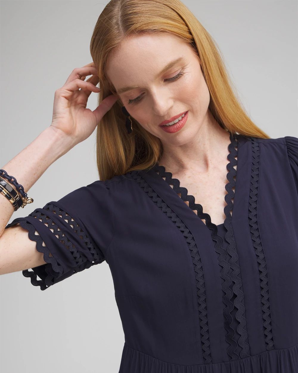 Silk Blend Ric Rac Trim Dress