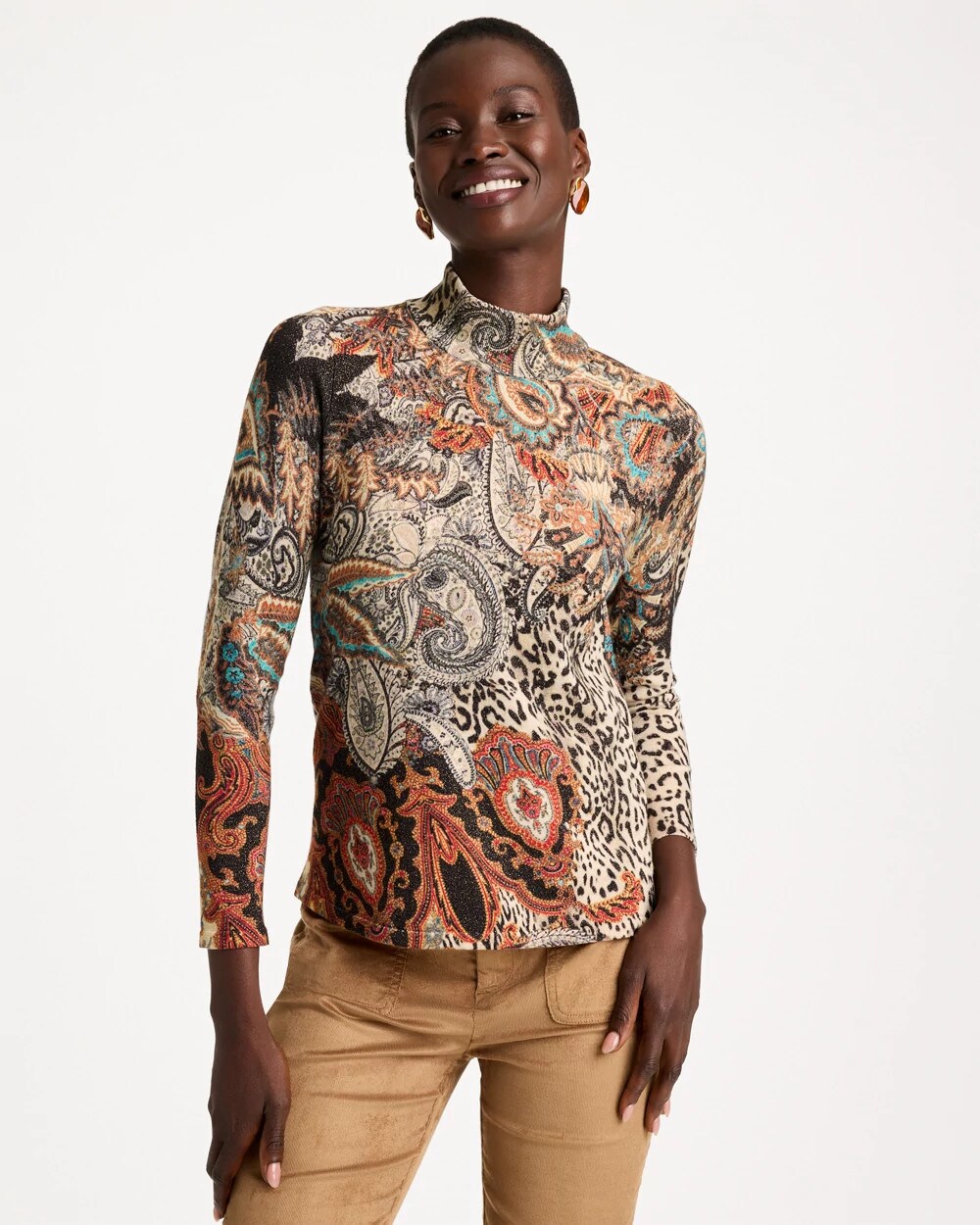 Chico's Ella Mockneck Paisley Sweater In Black