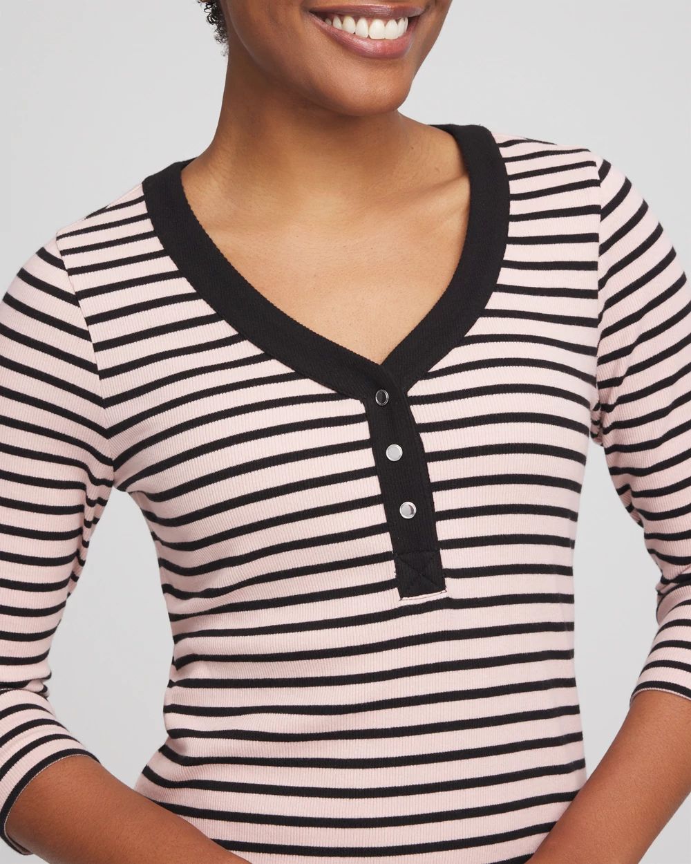 Zenergy® Ribbed Striped Henley Tee click to view larger image.