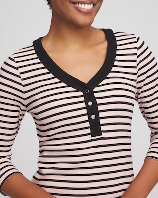 Zenergy® Ribbed Striped Henley Tee click to view larger image.