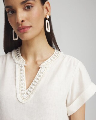 Linen Embellished Neck Top