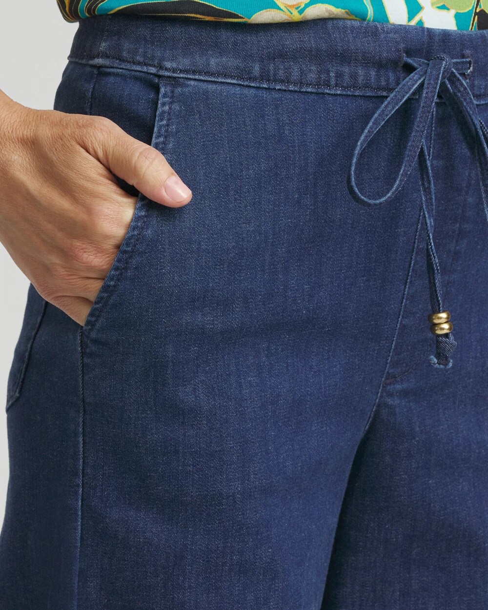 Pull-on Drawstring Wide Leg Cropped Jeans