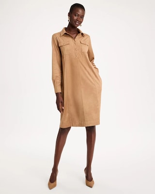 Faux Suede Long Sleeve Shirtdress