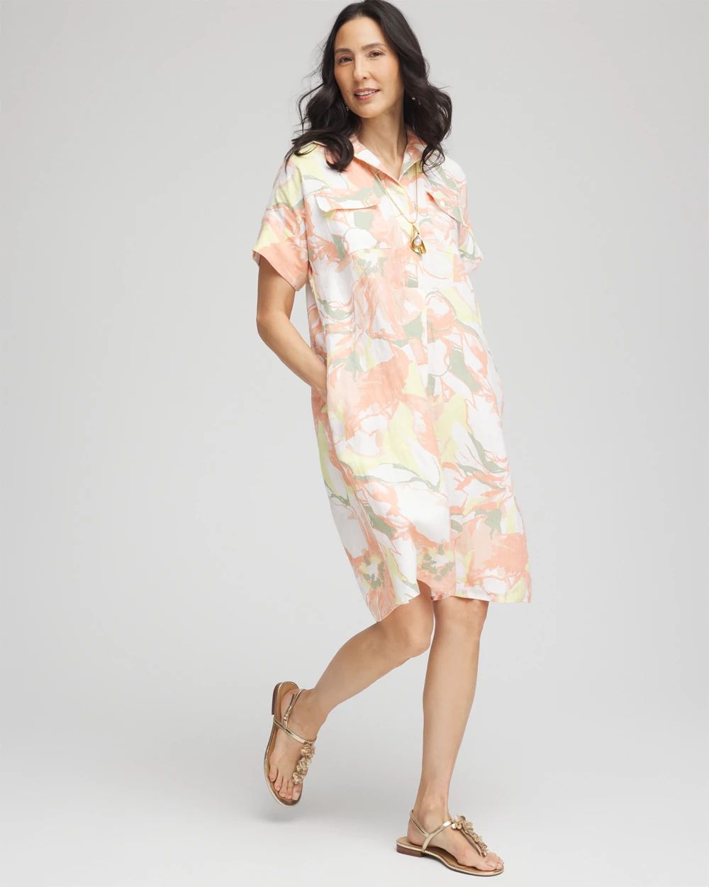 Floral Linen Shirtdress click to view larger image.