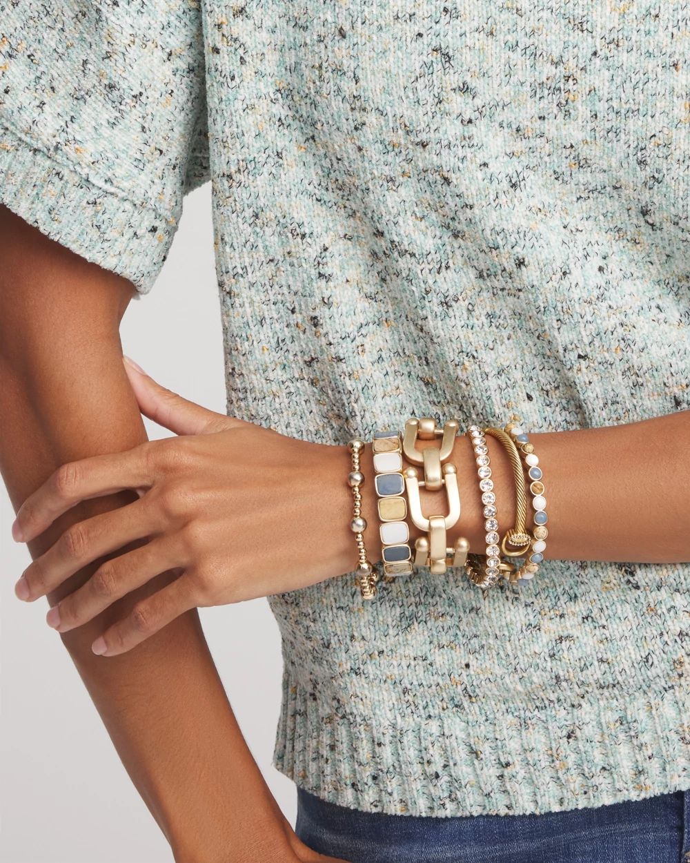 Goldtone Stone Square Stretch Bracelet