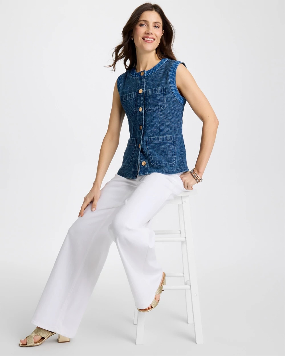 Tweed Mixed Denim Vest