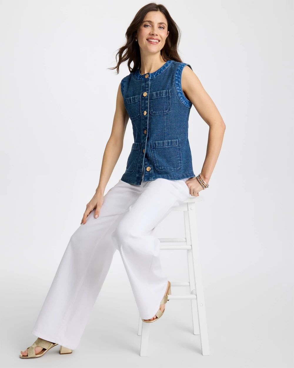 Tweed Mixed Denim Vest