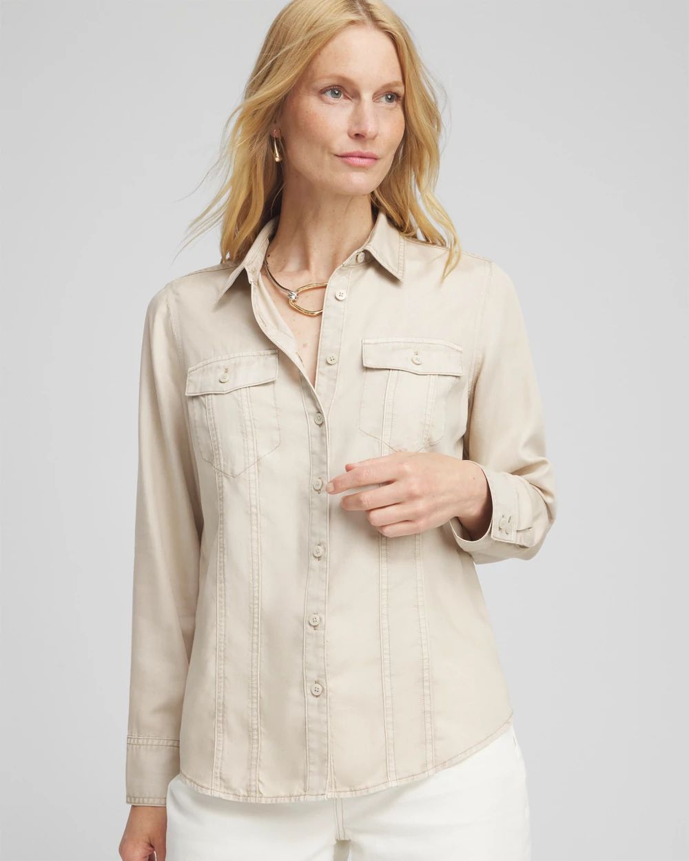 Split Cuff Denim Pocket Shirt