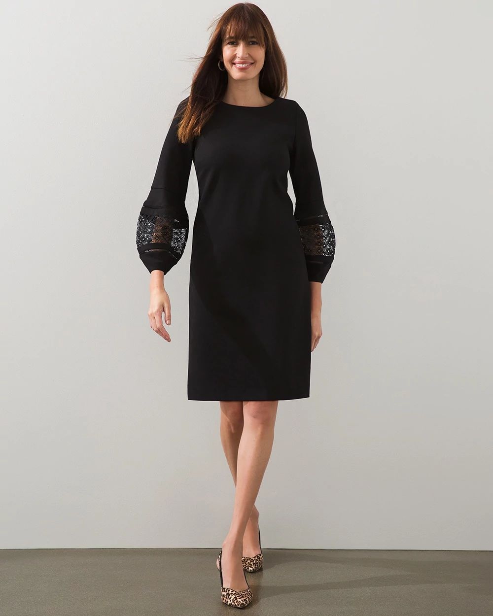 Eyelet Balloon Sleeve Ponte Dress