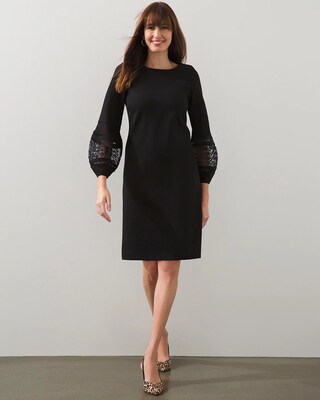 Eyelet Balloon Sleeve Ponte Dress