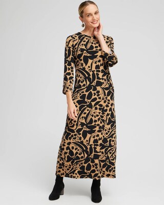 Abstract Flare Sleeve Maxi Dress