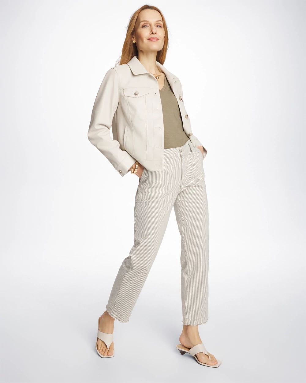 Stripe Girlfriend Straight Ankle Jeans