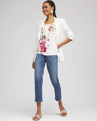 Floral Sweater Trim Linen Tee click to view larger image.