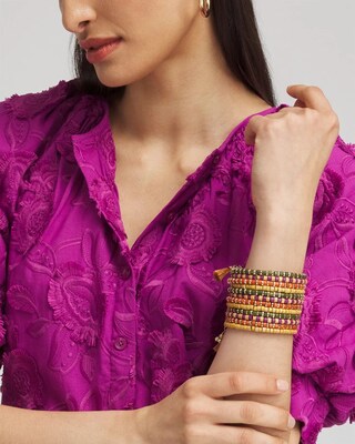 Multicolor Beaded Coil Cuff Bracelet