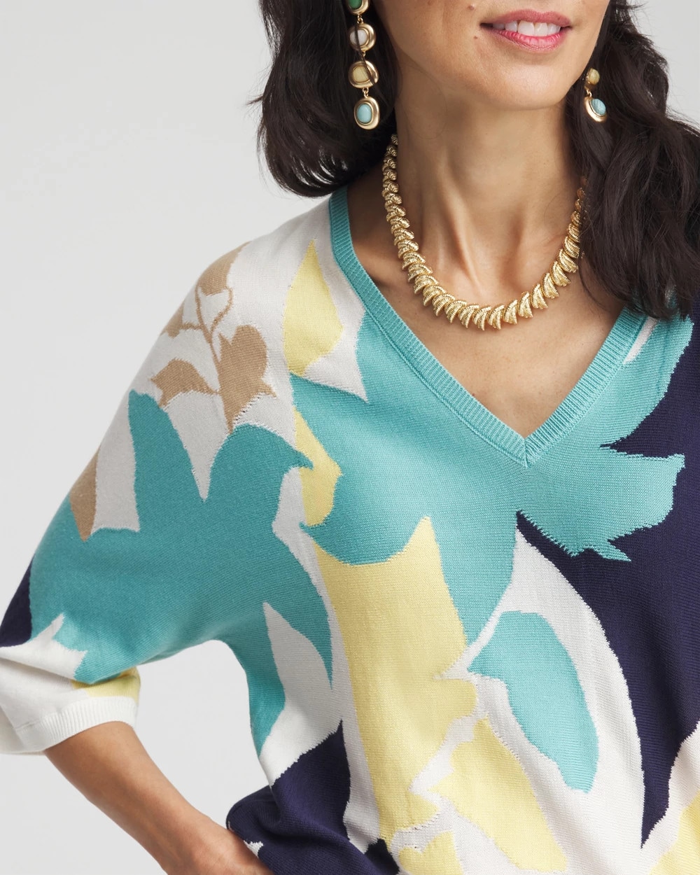 V-Neck Wildflower Intarsia Pullover