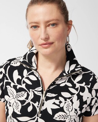 Travelers Floral Print Zip Front Top