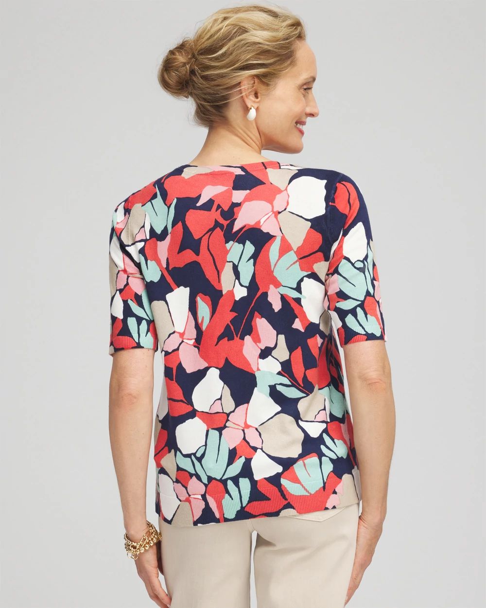 Abstract Short Sleeve Pullover Sweater