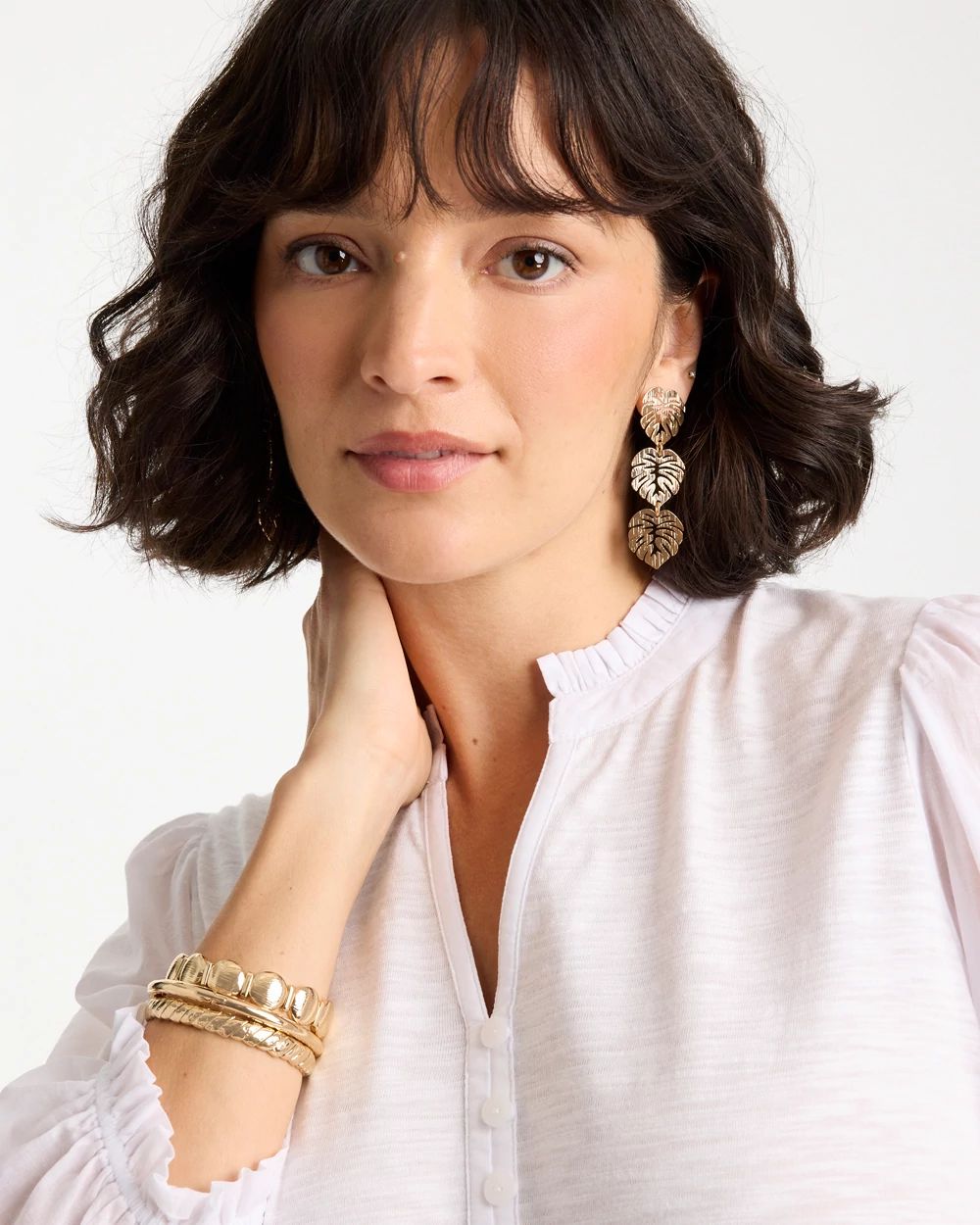 Palm Frond Linear Drop Earrings click to view larger image.