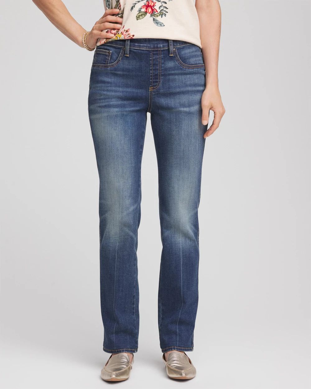 Dark Wash Pull-On Straight-Leg Jeans