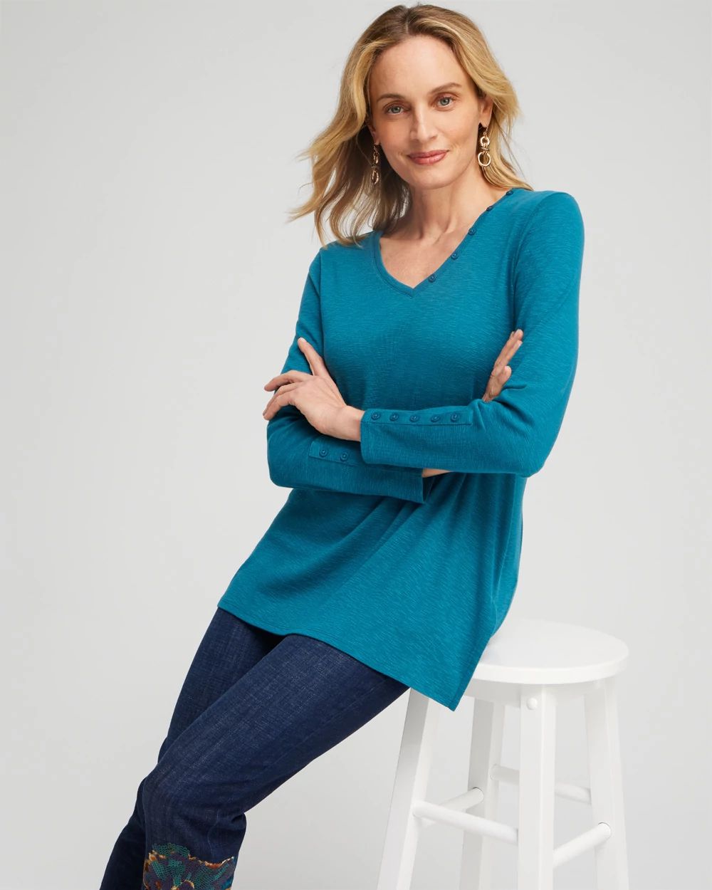 Button Detail V-neck Tunic