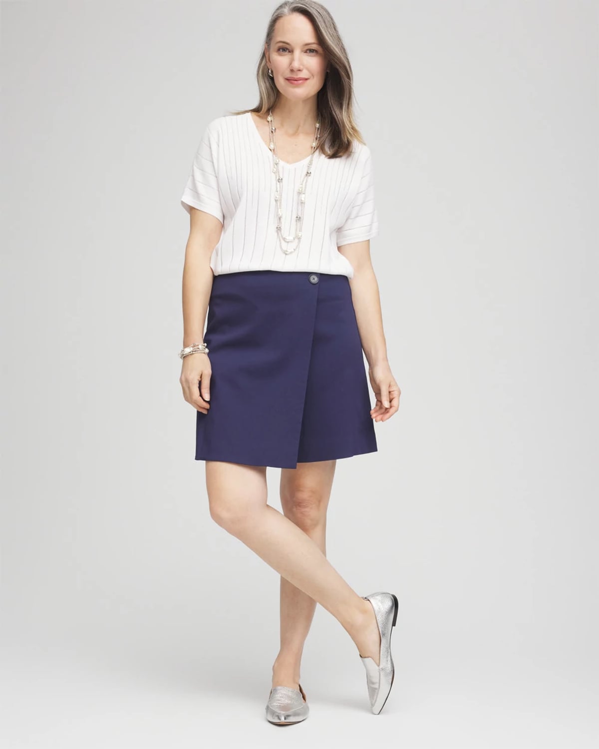 Chico's Brigitte Pull-on Asymmetrical Wrap Skirt In Blue