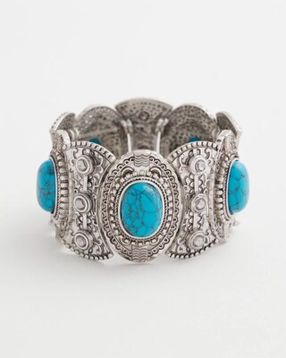 Blue & Silver Tone Stretch Cuff Bracelet click to view larger image.