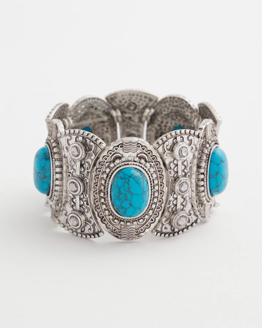 Blue & Silver Tone Stretch Cuff Bracelet