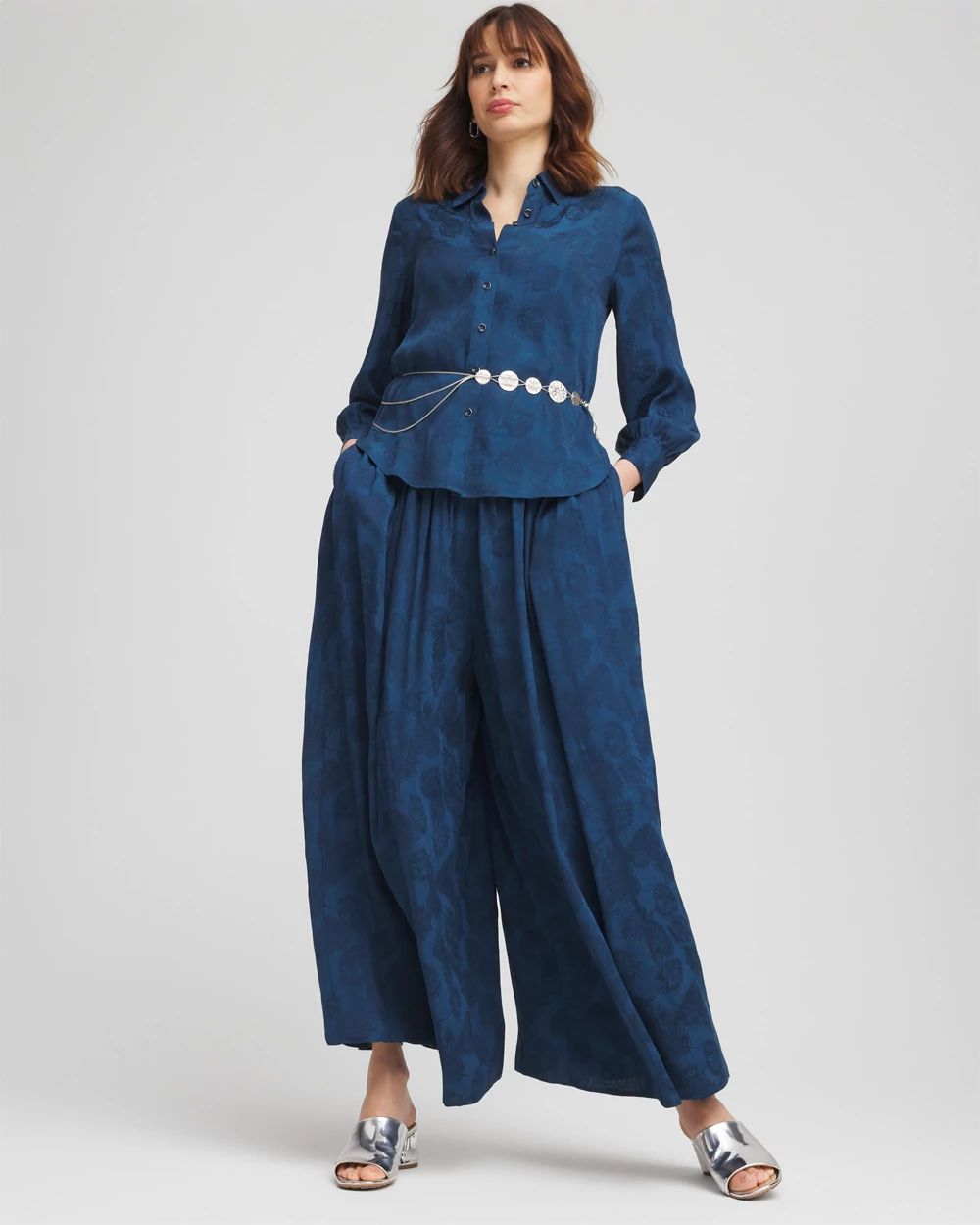 Jacquard Culotte Wide-Leg Pants